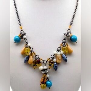Vintage Premier Designs Silver Tone Multi Color Glass Acrylic Bead Drop Necklace